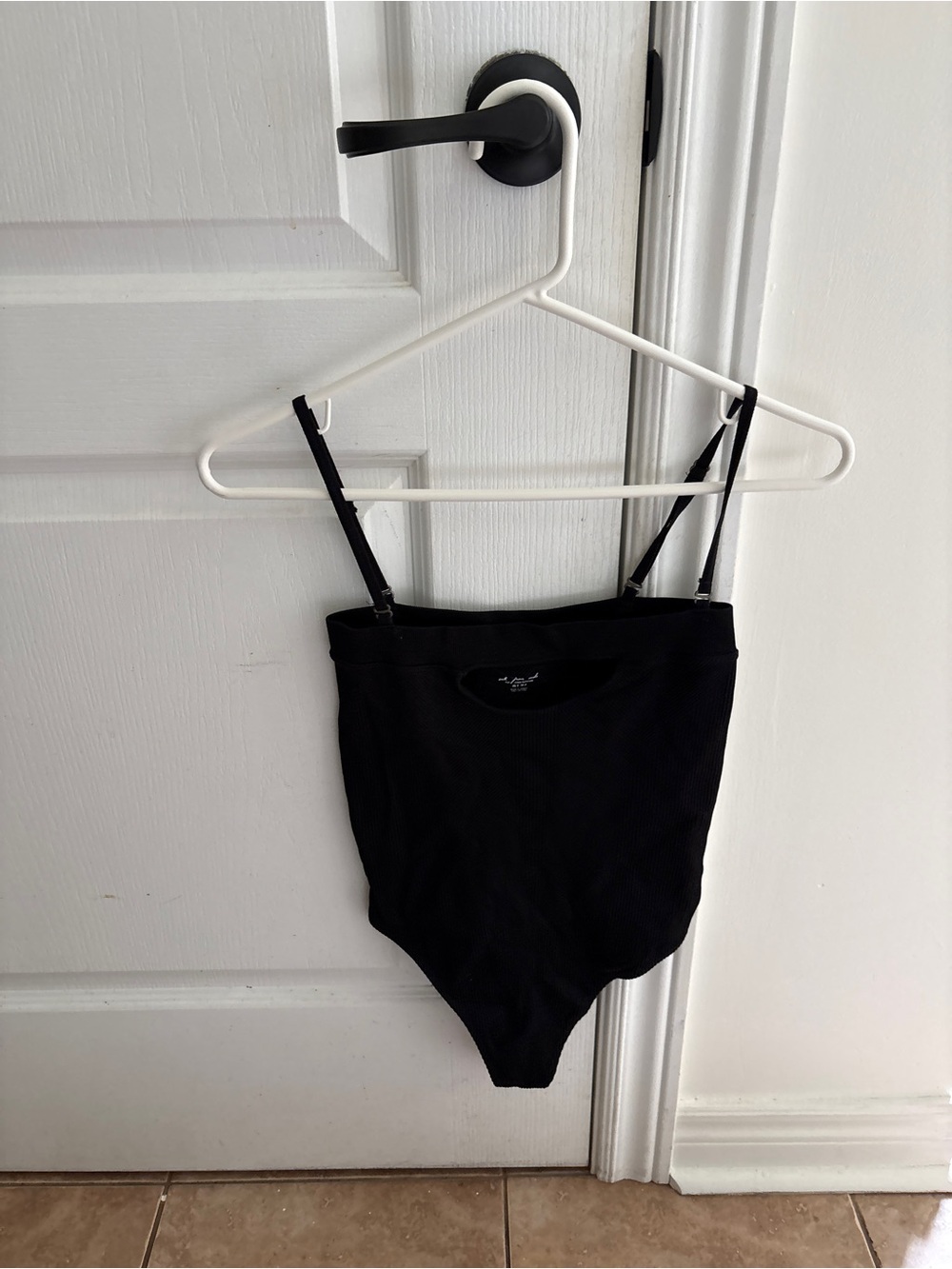 Urban Outfitters Black Ribbed Bandeau Bodysuit with Adjustable Straps